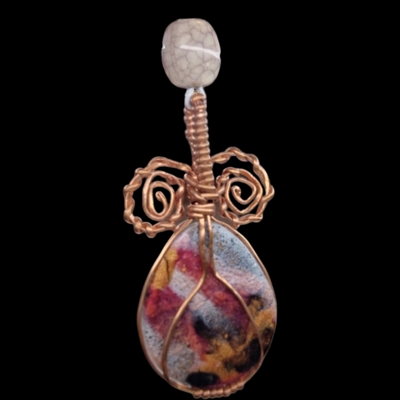 Metallic mult-color copper wire wrapped Teardrop OOAK handmade Necklace - Picture 4 of 5